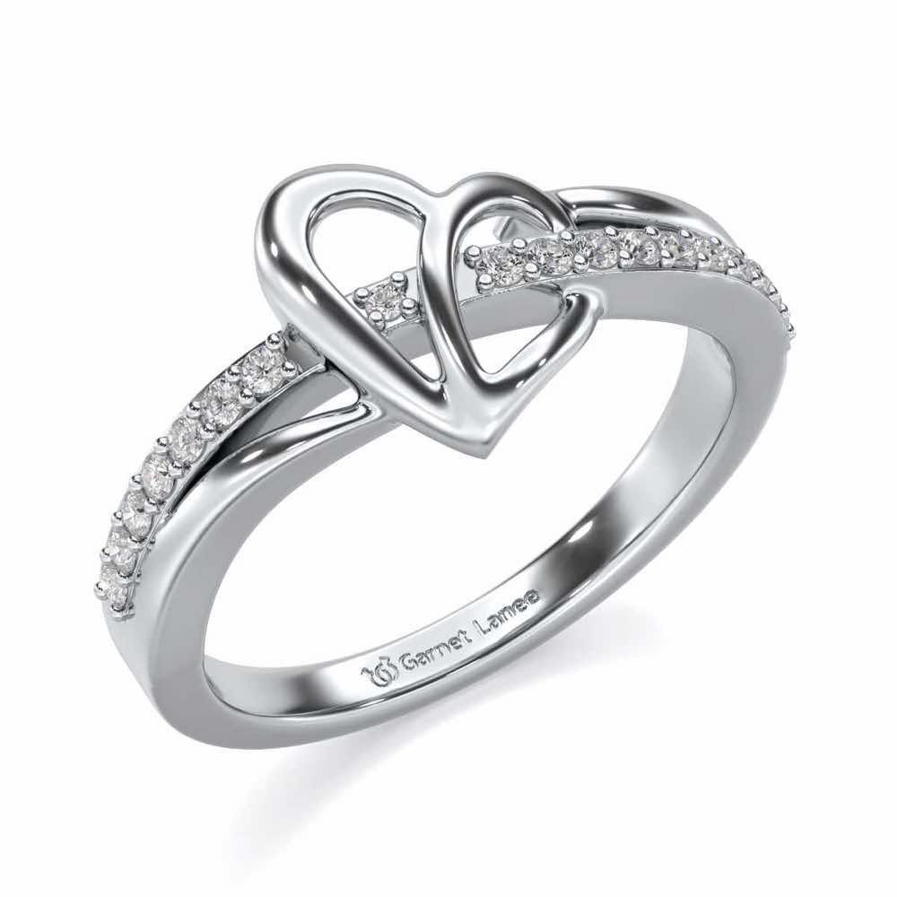 Sling Heart Silver Ring - White Gold - Image 1