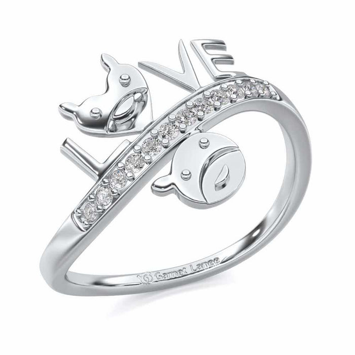 Smiley Heart Silver Ring - White Gold - Image 1