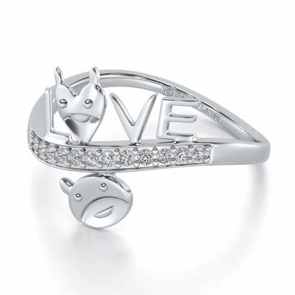 Smiley Heart Silver Ring - White Gold - Image 2