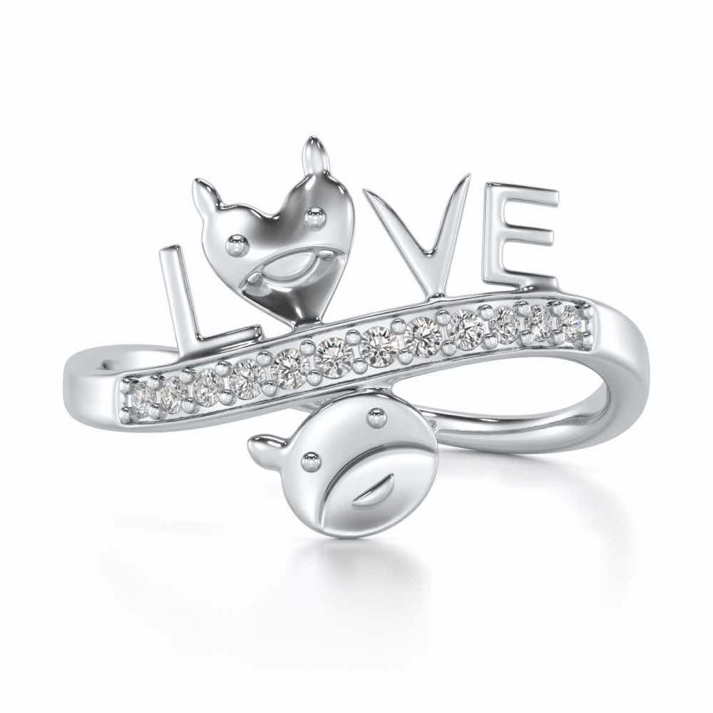 Smiley Heart Silver Ring - White Gold - Image 4