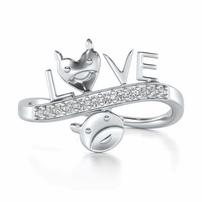 Smiley Heart Silver Ring - White Gold - Image 4