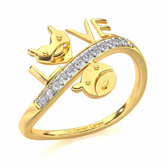 Smiley Heart Silver Ring - Yellow Gold - Image 1