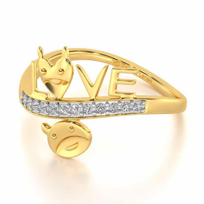 Smiley Heart Silver Ring - Yellow Gold - Image 2