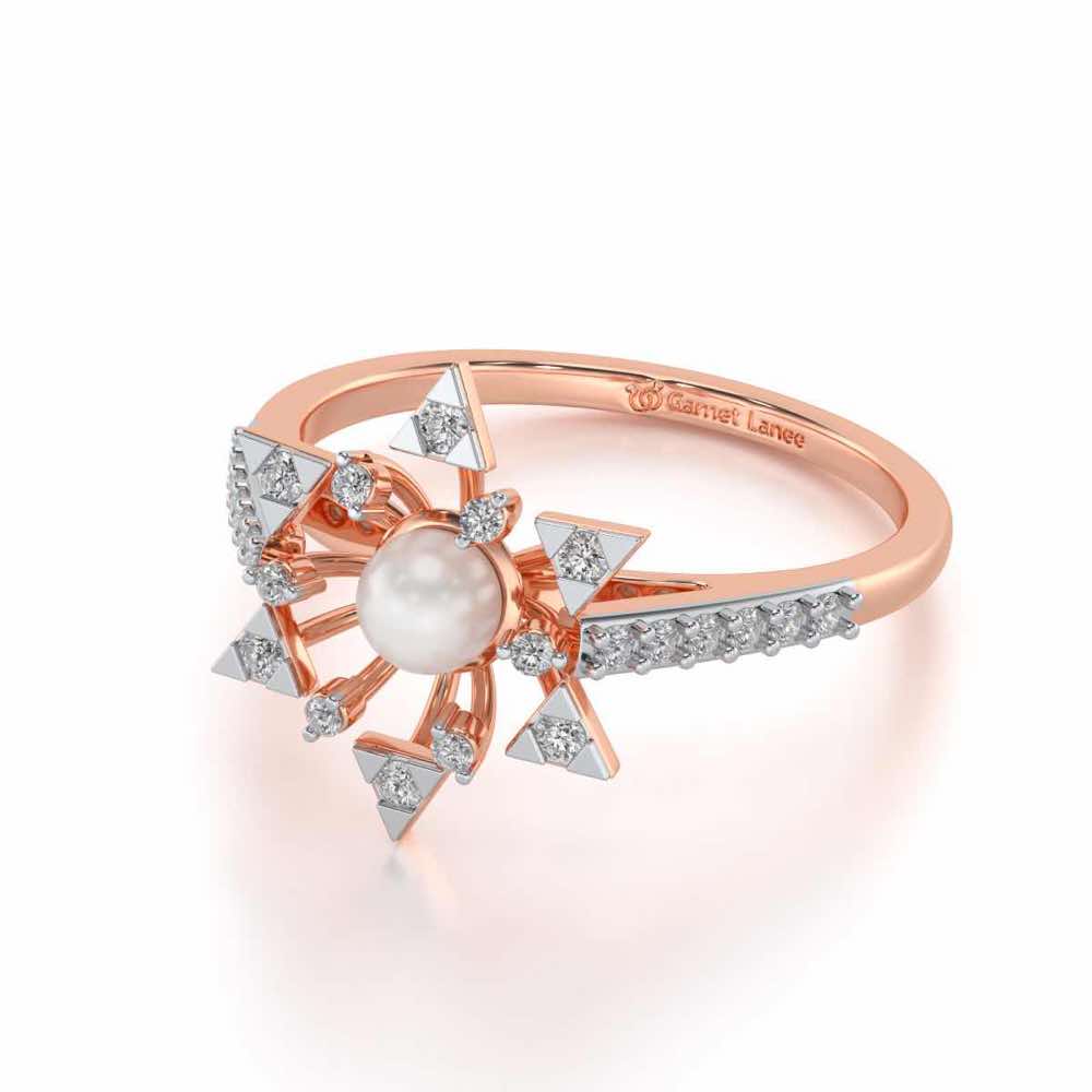 Snow Flake Silver Pearl Ring - Rose Gold - Image 2