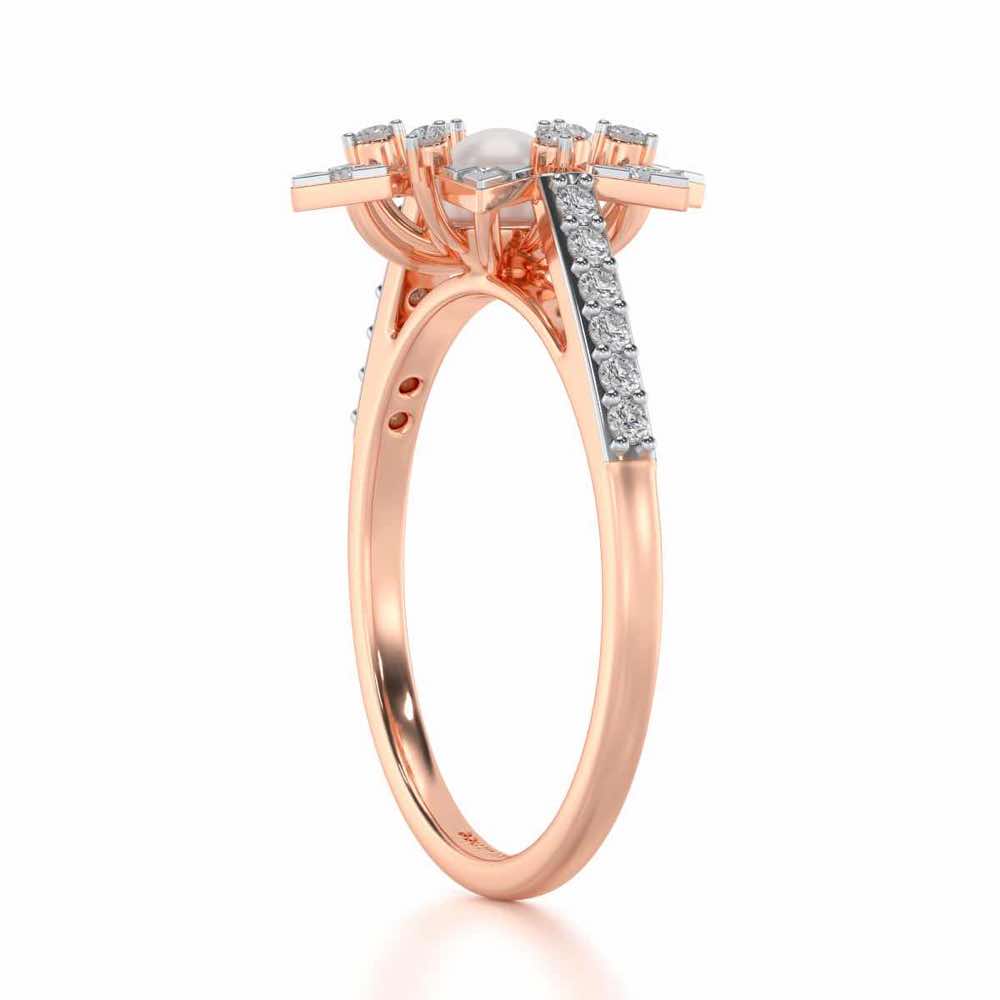 Snow Flake Silver Pearl Ring - Rose Gold - Image 3