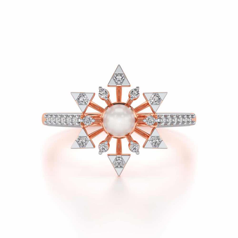 Snow Flake Silver Pearl Ring - Rose Gold - Image 4