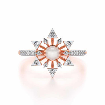 Snow Flake Silver Pearl Ring - Rose Gold - Image 4