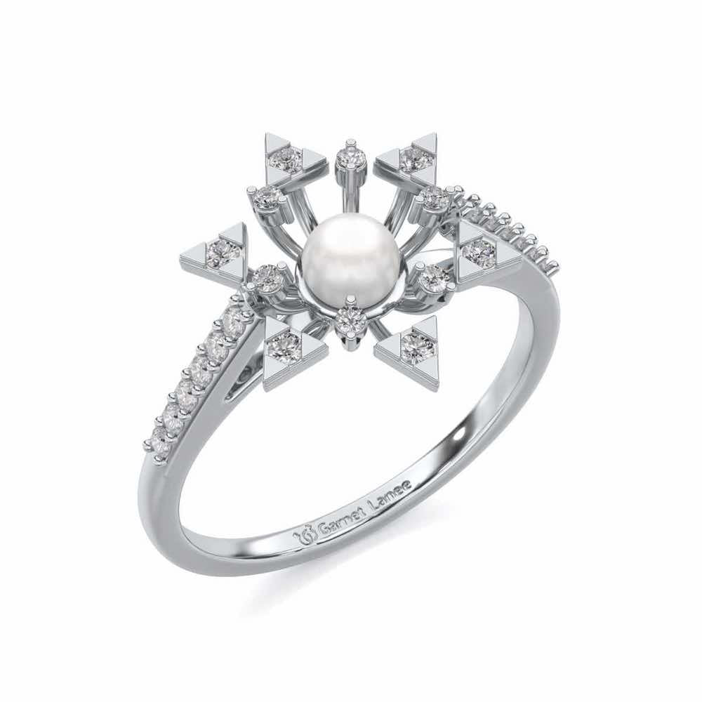 Snow Flake Silver Pearl Ring - White Gold - Image 1