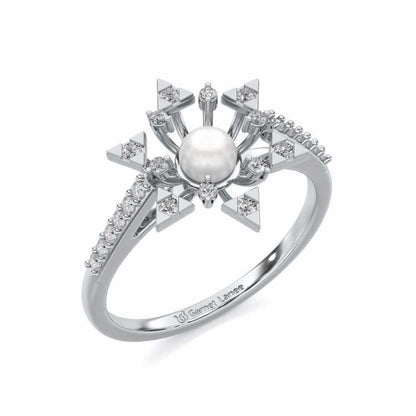 Snow Flake Silver Pearl Ring - White Gold - Image 1