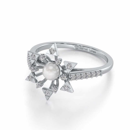 Snow Flake Silver Pearl Ring - White Gold - Image 2