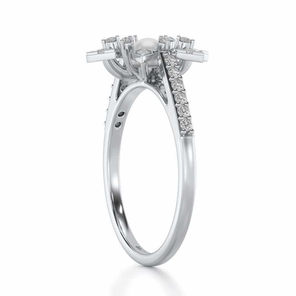 Snow Flake Silver Pearl Ring - White Gold - Image 3