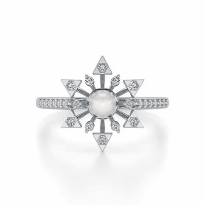Snow Flake Silver Pearl Ring - White Gold - Image 4