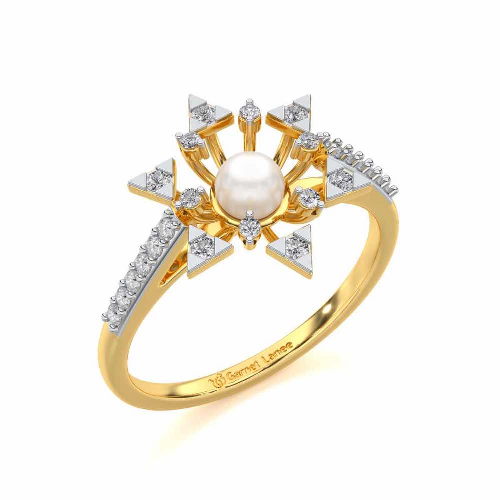Snow Flake Silver Pearl Ring - Yellow Gold - Image 1