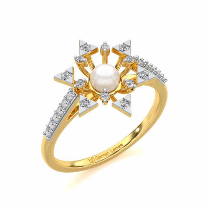 Snow Flake Silver Pearl Ring - Yellow Gold - Image 1