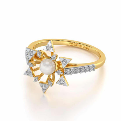 Snow Flake Silver Pearl Ring - Yellow Gold - Image 2
