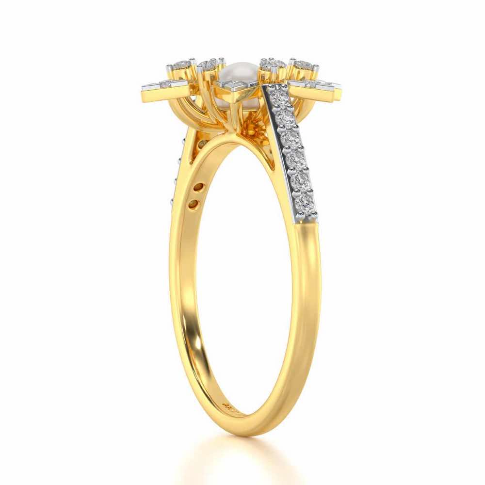 Snow Flake Silver Pearl Ring - Yellow Gold - Image 3