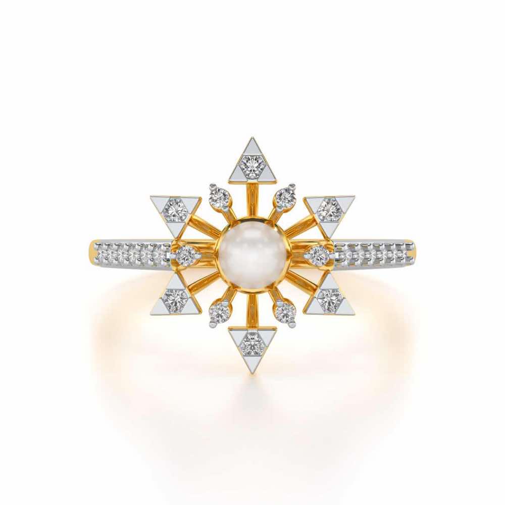 Snow Flake Silver Pearl Ring - Yellow Gold - Image 4