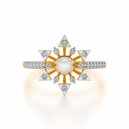 Snow Flake Silver Pearl Ring - Yellow Gold - Image 4