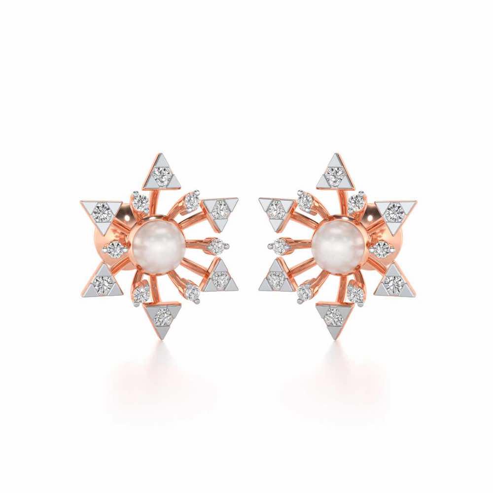 Snowflake Silver Pearl Earrings - Rose Gold - Image 1