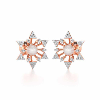 Snowflake Silver Pearl Earrings - Rose Gold - Image 1