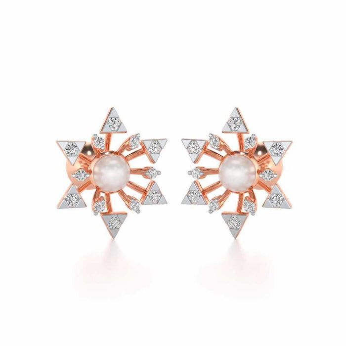 Snowflake Silver Pearl Earrings - Rose Gold - Image 1