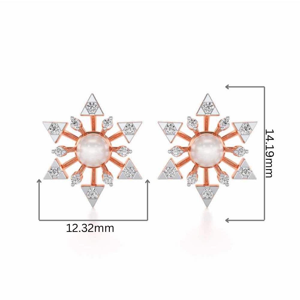 Snowflake Silver Pearl Earrings - Rose Gold - Image 2