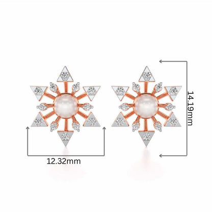 Snowflake Silver Pearl Earrings - Rose Gold - Image 2