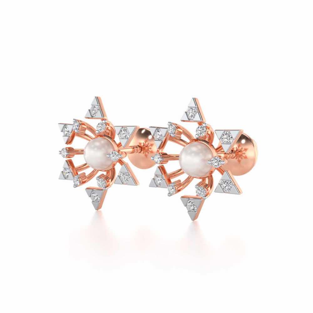Snowflake Silver Pearl Earrings - Rose Gold - Image 3