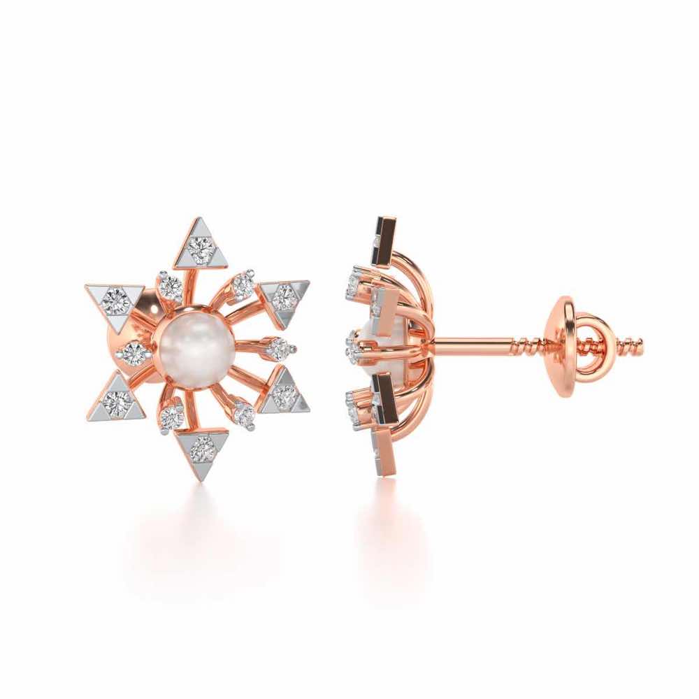 Snowflake Silver Pearl Earrings - Rose Gold - Image 4