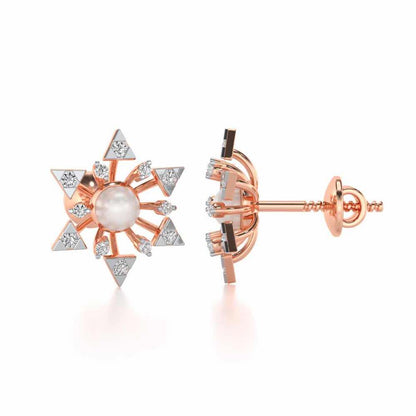 Snowflake Silver Pearl Earrings - Rose Gold - Image 4