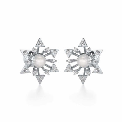 Snowflake Silver Pearl Earrings - White Gold - Image 1