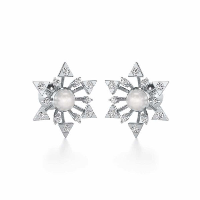 Snowflake Silver Pearl Earrings - White Gold - Image 1