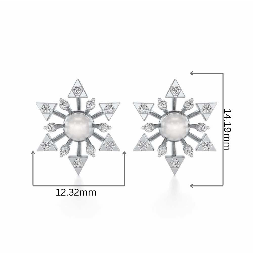 Snowflake Silver Pearl Earrings - White Gold - Image 2