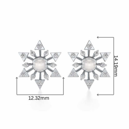 Snowflake Silver Pearl Earrings - White Gold - Image 2