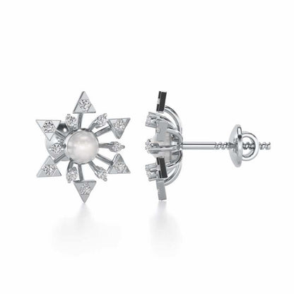 Snowflake Silver Pearl Earrings - White Gold - Image 4