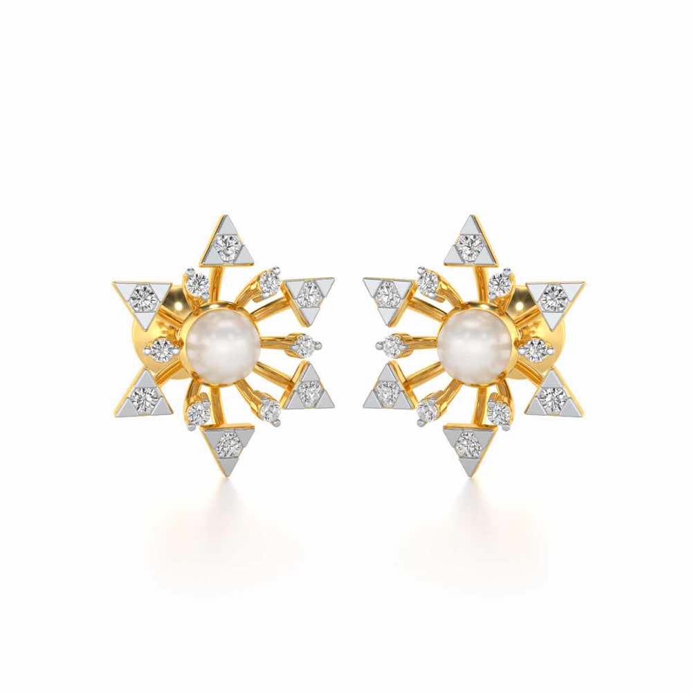 Snowflake Silver Pearl Earrings - Yellow Gold - Image 1