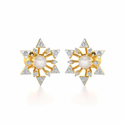 Snowflake Silver Pearl Earrings - Yellow Gold - Image 1