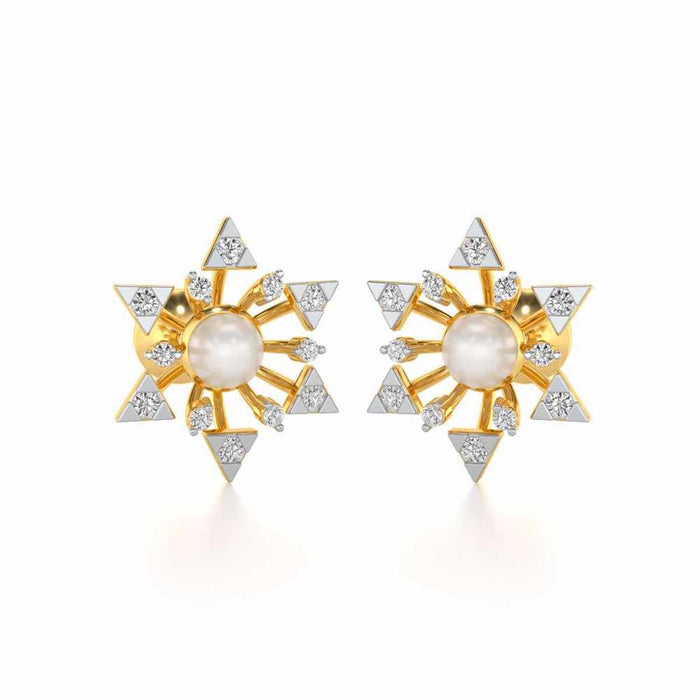Snowflake Silver Pearl Earrings - Yellow Gold - Image 1