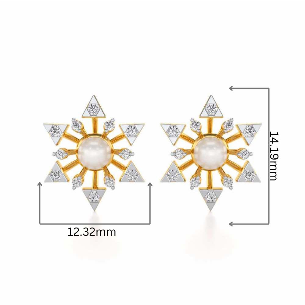 Snowflake Silver Pearl Earrings - Yellow Gold - Image 2