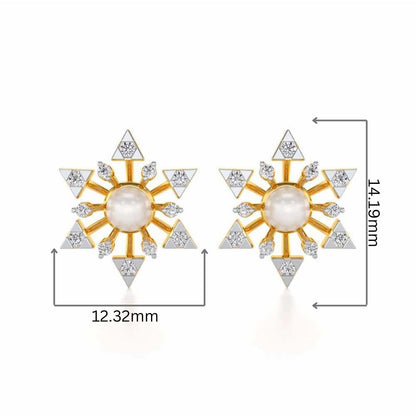 Snowflake Silver Pearl Earrings - Yellow Gold - Image 2