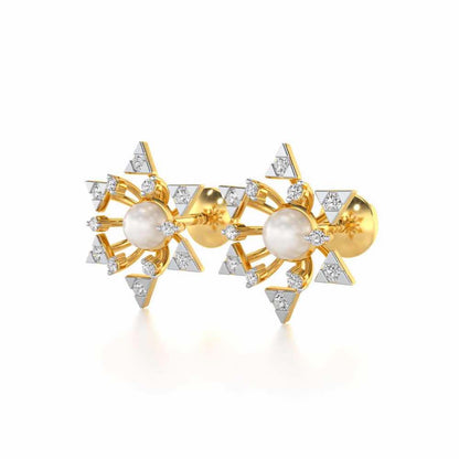 Snowflake Silver Pearl Earrings - Yellow Gold - Image 3