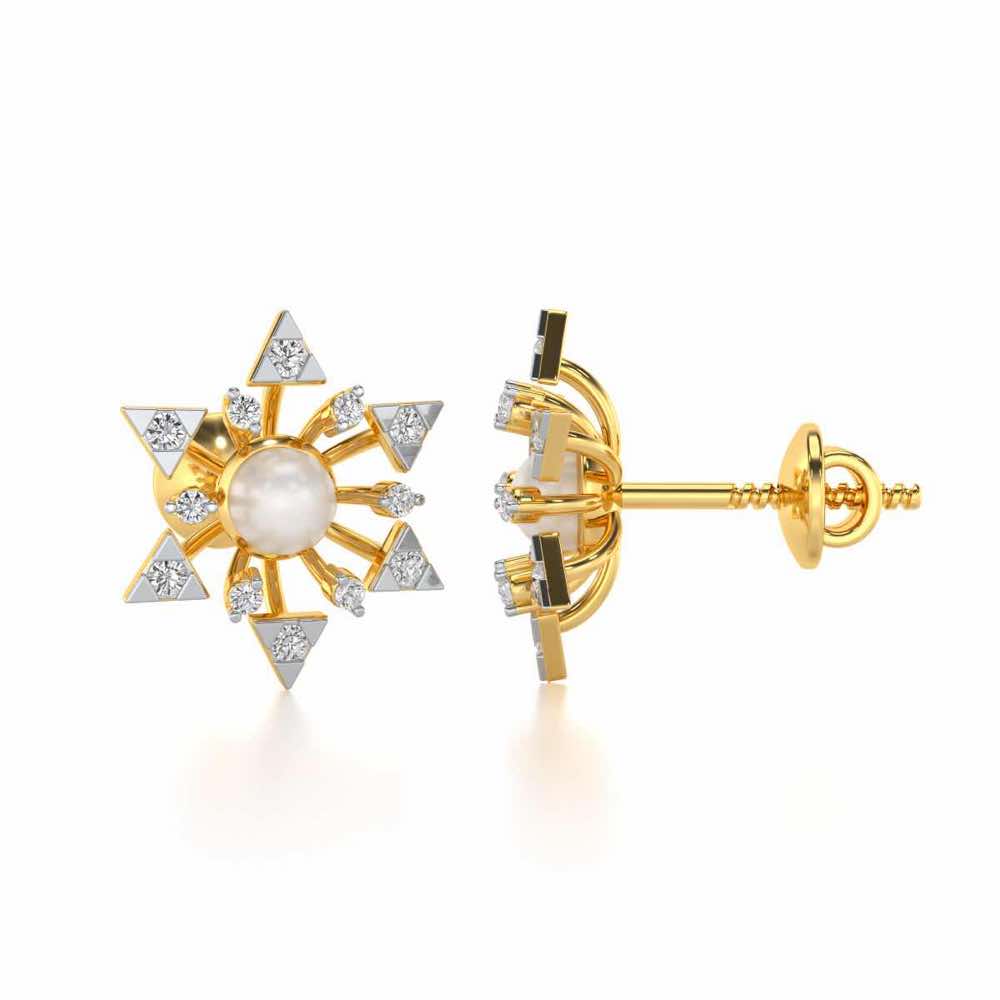 Snowflake Silver Pearl Earrings - Yellow Gold - Image 4