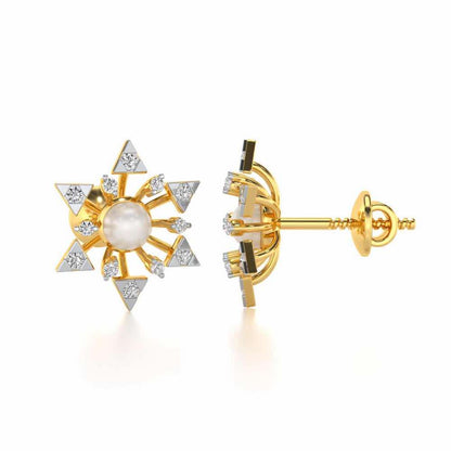 Snowflake Silver Pearl Earrings - Yellow Gold - Image 4