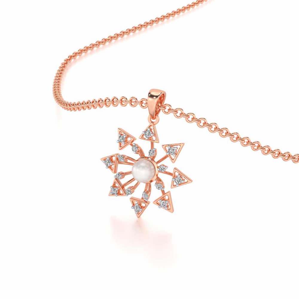 Snowflake Silver Pearl Pendant - Rose Gold - Image 1