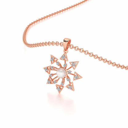 Snowflake Silver Pearl Pendant - Rose Gold - Image 1
