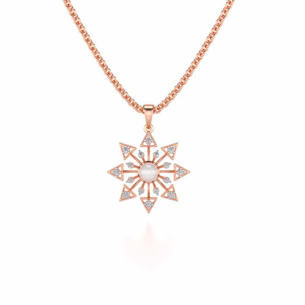 Snowflake Silver Pearl Pendant - Rose Gold - Image 2