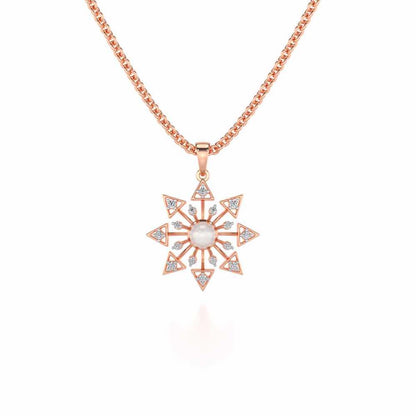 Snowflake Silver Pearl Pendant - Rose Gold - Image 2