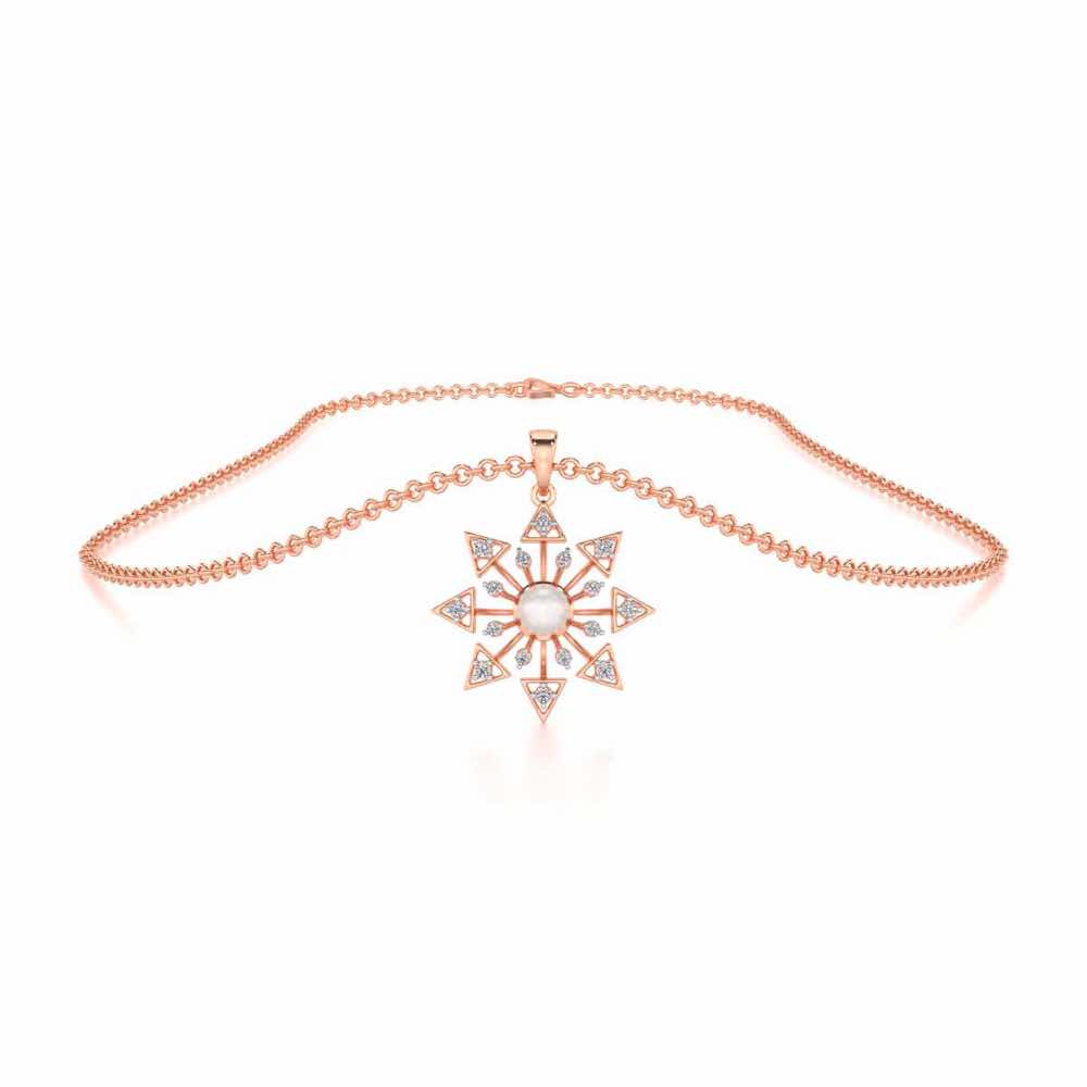 Snowflake Silver Pearl Pendant - Rose Gold - Image 3