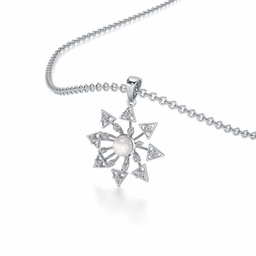 Snowflake Silver Pearl Pendant - White Gold - Image 1