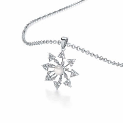 Snowflake Silver Pearl Pendant - White Gold - Image 1